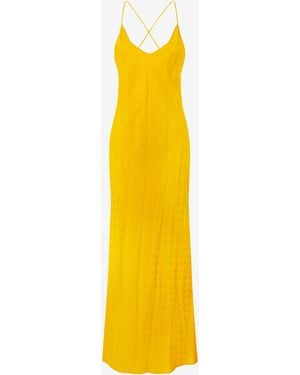 Roberto Cavalli Long Dress With Mirror Snake Monogram - Yellow