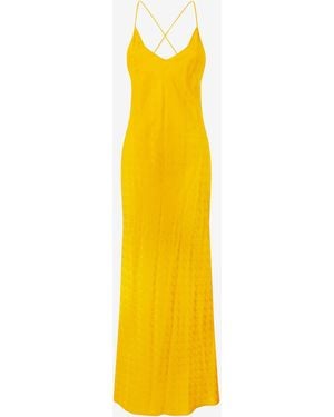 Roberto Cavalli Long Dress With Mirror Snake Monogram - Yellow
