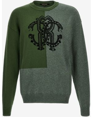 Roberto Cavalli Two-Tone Jumper With Monogram Rc - Green