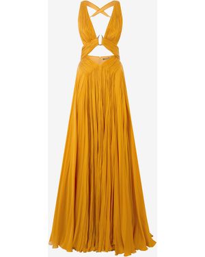 Roberto Cavalli Extra-Long Pure Silk Dress - Yellow
