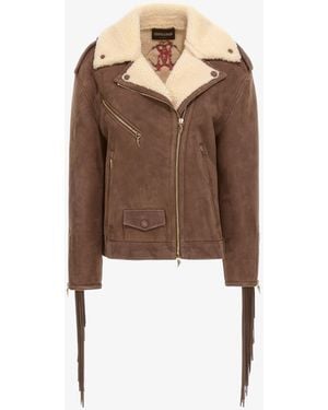 Roberto Cavalli Fringe Biker Jacket - Brown