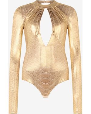 Roberto Cavalli Scale Print Open Back Bodysuit - Natural