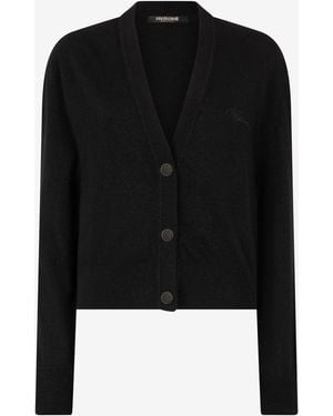 Roberto Cavalli Logo Embroidered Cropped Cardigan - Black