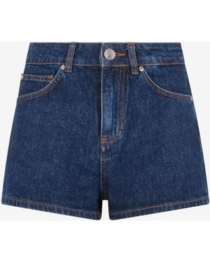Roberto Cavalli Jeans Shorts With Crystal Monogram Rc - Blue