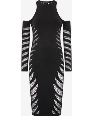 Roberto Cavalli Midi Dress With Perforated Pattern - Black