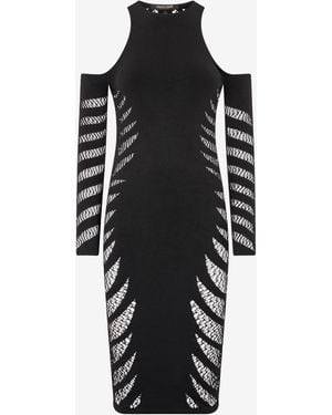 Roberto Cavalli Midi Dress With Perforated Pattern - Black