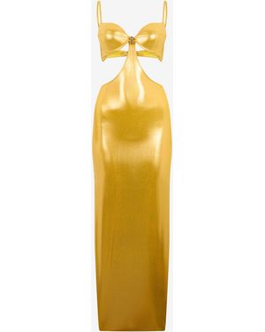 Roberto Cavalli Long Golden Satin Dress - Metallic