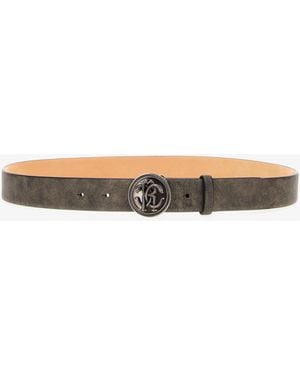 Roberto Cavalli Logo Belt With Rc Monogram Buckle - White