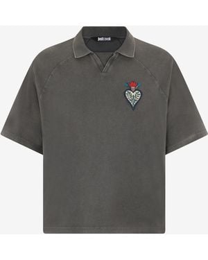 Roberto Cavalli Polo Shirt With Embroidered Detail - Grey