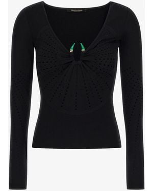 Roberto Cavalli Long Sleeve Knit With Fang - Negro