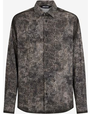 Roberto Cavalli Faded Effect Shirt With All-Over Lettering - Grey
