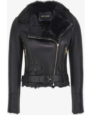 Roberto Cavalli Shearling Biker Jacket - Black
