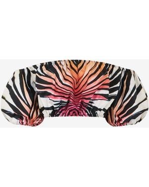 Roberto Cavalli Ray Of Paradise Print Crop Top - Red