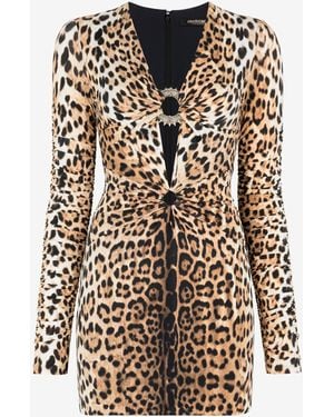 Roberto Cavalli Leopard-Print Cut-Out Mini Dress - White