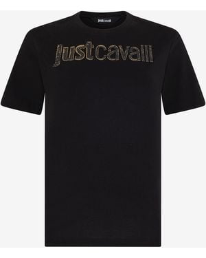 Roberto Cavalli T-Shirt With Embroidered Logo - Black