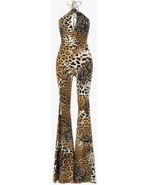Roberto Cavalli Jumpsuit With Jaguar Skin Print - White