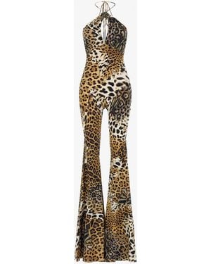 Roberto Cavalli Jumpsuit With Jaguar Skin Print - White
