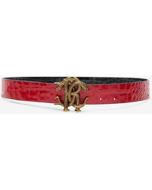Roberto Cavalli Reversible Belt With Mirror Snake Monogram - Red