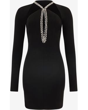 Roberto Cavalli Mini Dress With Cut-Out And Bejeweled Neckline - Black