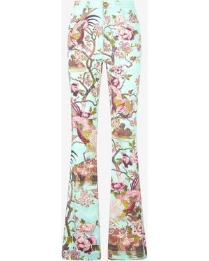 Roberto Cavalli Pants With Oriental Bird Print - White