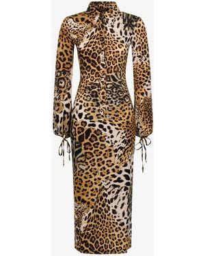 Roberto Cavalli Leopard Printed Midi Dress - White
