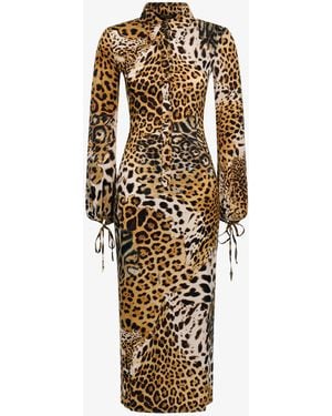 Roberto Cavalli Leopard Print Midi Dress - White