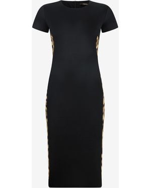 Roberto Cavalli Midi Dress With Leopard Print Panels - Black