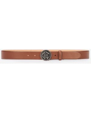 Roberto Cavalli Solid-Color Belt With Mirror Snake Monogram - White