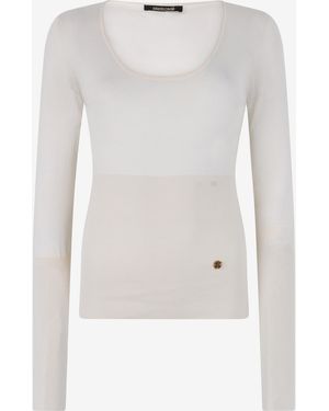Roberto Cavalli Logo-Plaque Ribbed-Knit Sweater - White