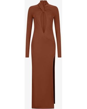 Roberto Cavalli Maxi Dress With Twisted Neckline - Brown