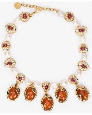 Roberto Cavalli Collar Dorado Con Perlas Y Piedras Efecto Topacio - Blanco