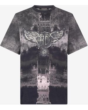 Roberto Cavalli T-Shirt Con Monogram Alato - Grigio