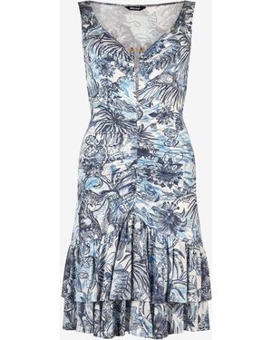 Roberto Cavalli Abito Corto Con Stampa Jungle - Blu