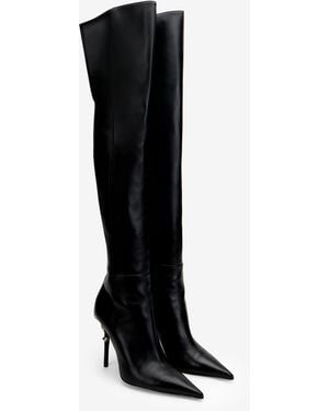 Roberto Cavalli Serpentine Over The Knee Leather Boots - Black