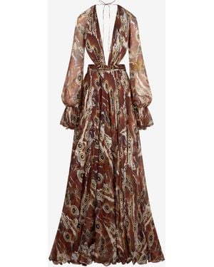 Roberto Cavalli Night Butterfly Print Maxi Dress - Brown