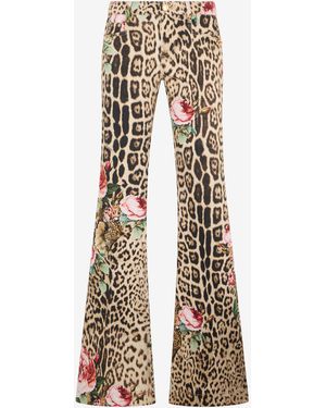 Roberto Cavalli Jaguar Roses Print Flared Jeans - Natural