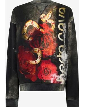 Roberto Cavalli Roses And Snake Print Sweatshirt - Black