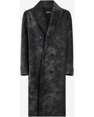 Roberto Cavalli Double-Breasted Coat With Distressed Effect - Black