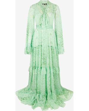 Roberto Cavalli Vestido De Seda Estampado Jaguar Mint - Verde