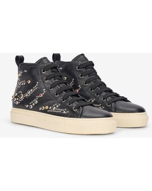 Roberto Cavalli High-Top Sneakers With Studs And Stones - Black
