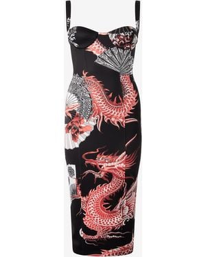 Roberto Cavalli Midi Dress With Dragon - White