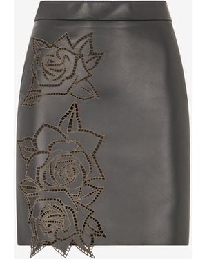 Roberto Cavalli Perforated Rose Pattern Skirt - Gray