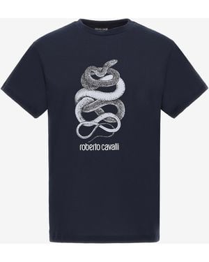 Roberto Cavalli T-Shirt With Snake Print - Blue