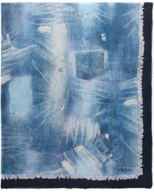 Roberto Cavalli Cotton Scarf With Denim Patchwork Print - Blue