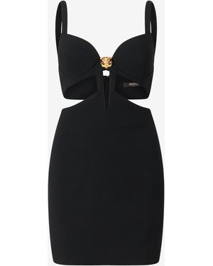 Roberto Cavalli Mini Dress With Cutout And Tiger - Black