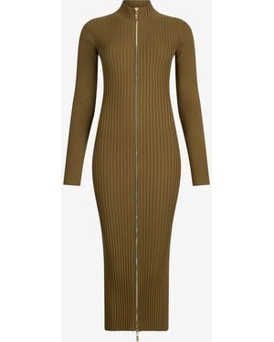 Roberto Cavalli Ribbed-Knit Zip-Front Midi Dress - Green
