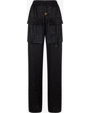 Roberto Cavalli Trousers With Solid-Color Jaguar Skin Print - Black