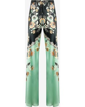 Roberto Cavalli Pantalones De Seda Con Estampado Kimono - Verde