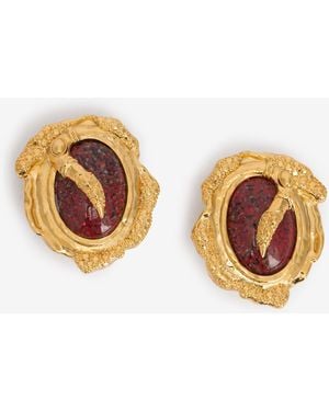 Roberto Cavalli Golden Clip-On Earrings With Ruby Stone - White