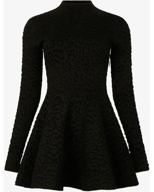 Roberto Cavalli Minivestido Negro De Punto Con Estampado De Leopardo